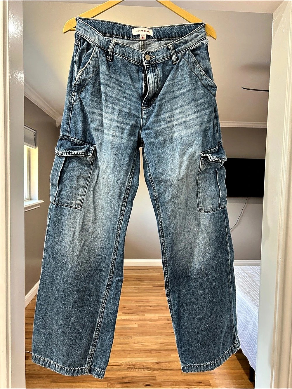 Women's Blue Wide-Leg Cargo Jeans